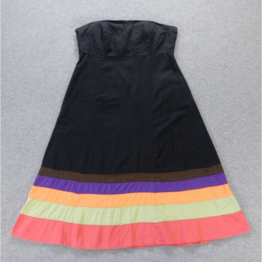 Gap Strapless Dress 8 Black Stripe Colorblock Sundress Shelf Bra Knee Length